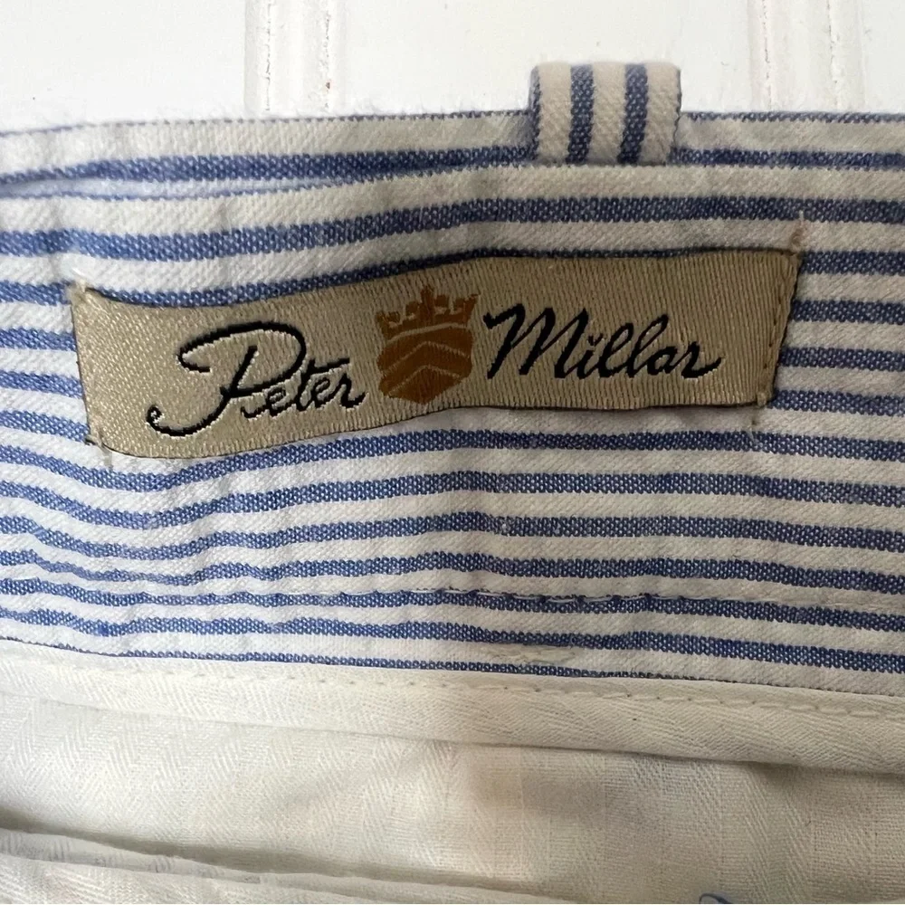 Peter Millar Seersucker Shorts Mens 38 White Blue Striped Pleated Golf 564
